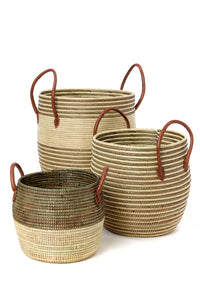 Set/3 Mixed Pattern Wolof Baskets with Leather Handles Default Title