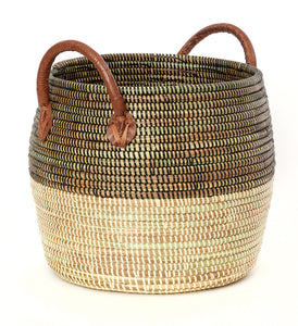 Set/3 Mixed Pattern Wolof Baskets with Leather Handles