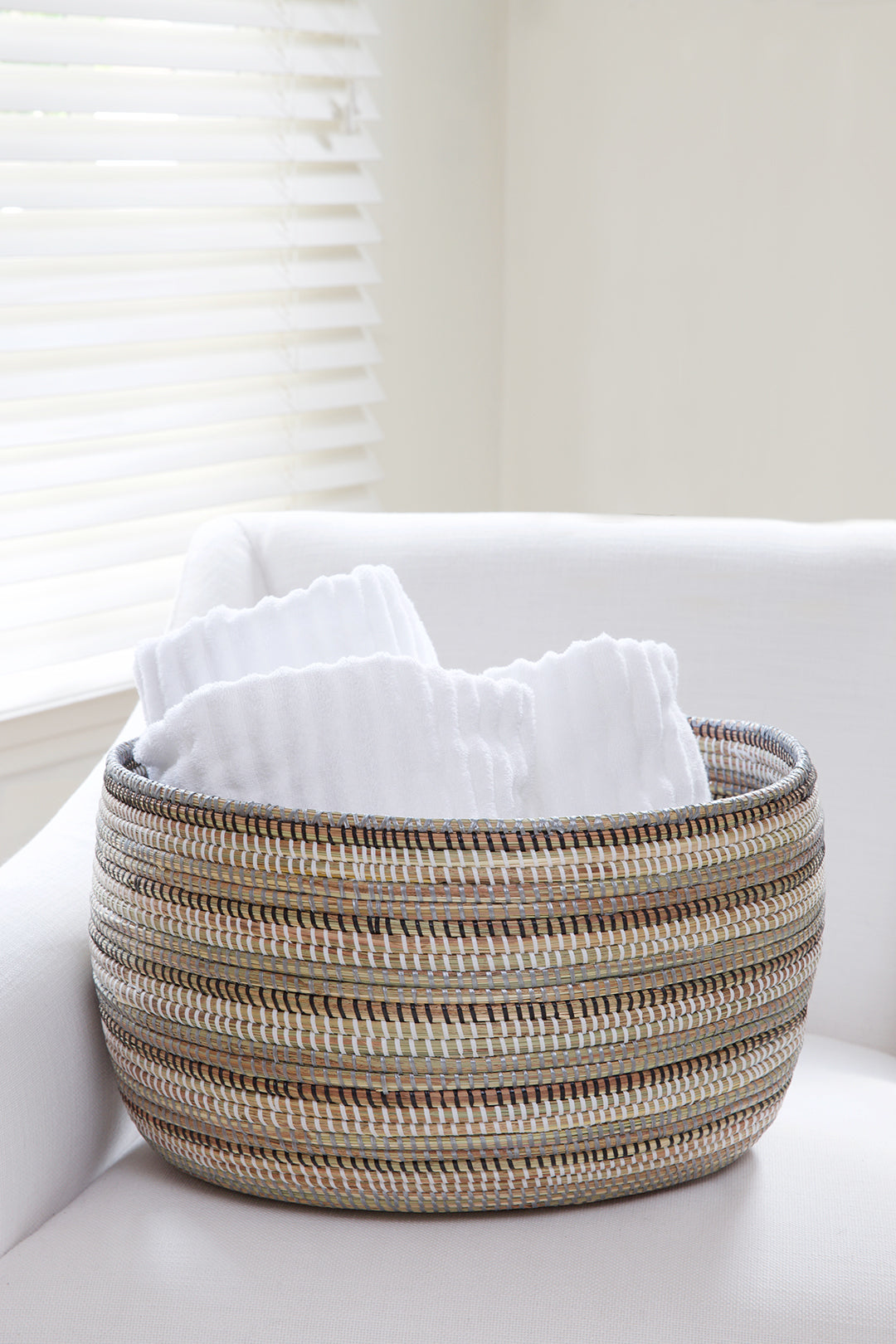 Silver Striped Knitting Basket Default Title