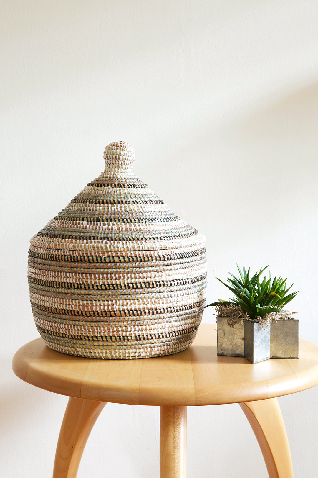 Silver, Black & White Striped Warming Basket