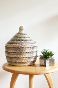 Silver, Black & White Striped Warming Basket