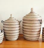 Large Black, White & Silver Striped Lidded African Hamper