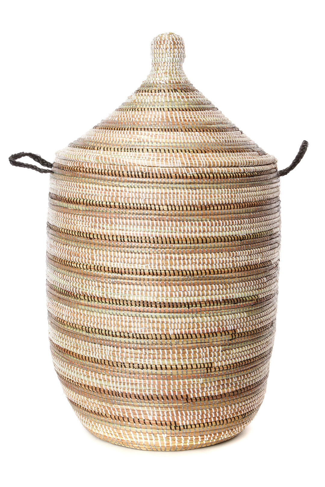 Large Black, White & Silver Striped Lidded Hamper Default Title