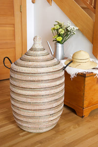 Large Black, White & Silver Striped Lidded Hamper Default Title