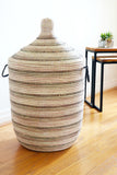 Large Black, White & Silver Striped Lidded Hamper Default Title