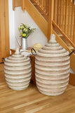 Large Black, White & Silver Striped Lidded Hamper Default Title