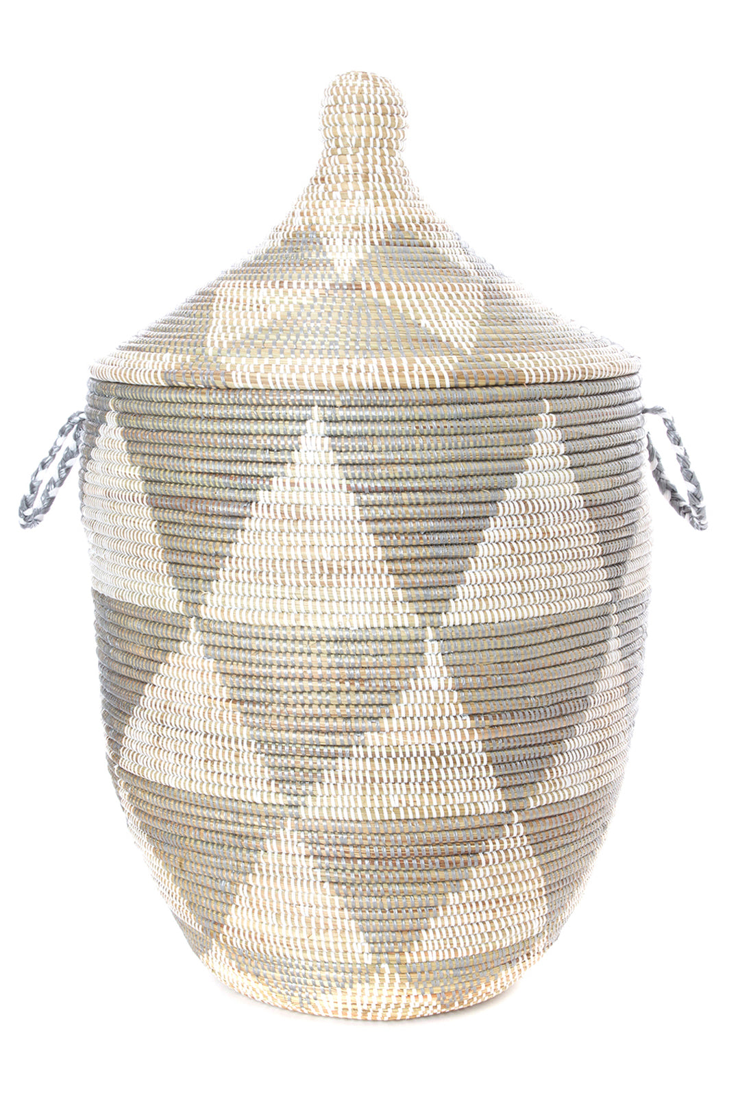 Large Silver and White Triangle Lidded Basket
