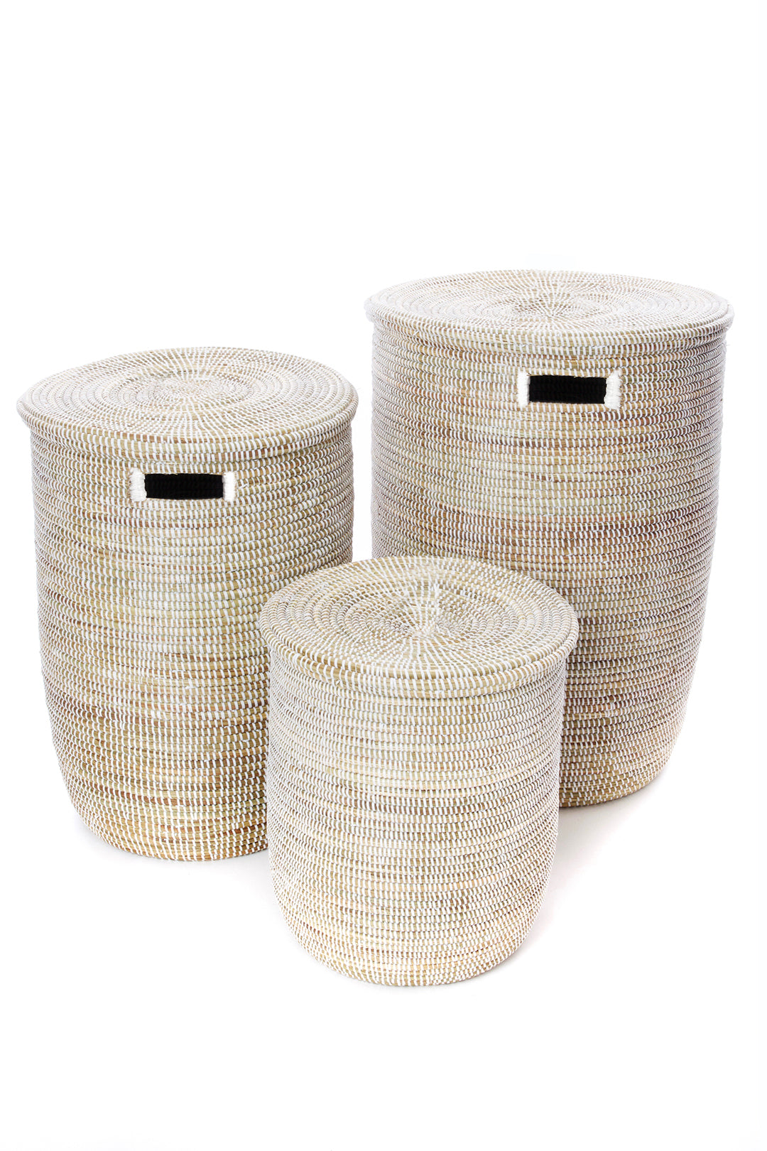 Set of Three Solid White Classic Hampers