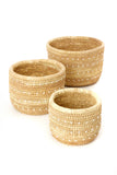 White Beaded Dots Nomadic Camel Milking Baskets Small Basket with White Beaded Dots