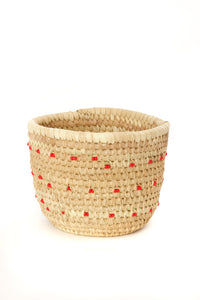 Nomadic Camel Milking Baskets with Red Beads Small Basket with Red Beads