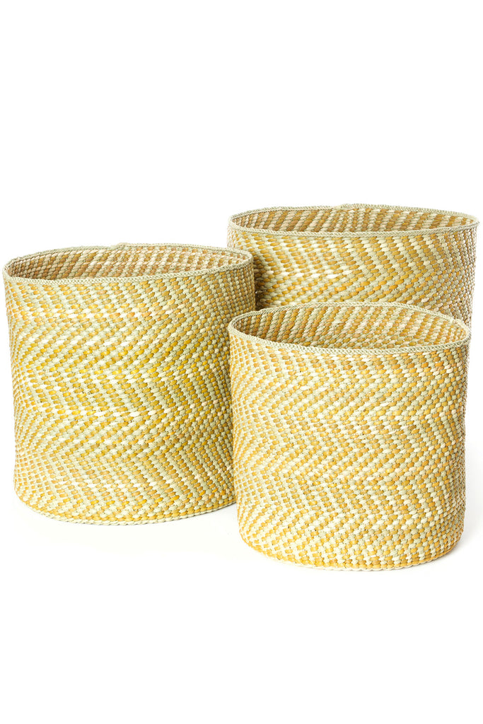 Yellow & Natural Maila Milulu Reed Basket Small Yellow & Natural Milulu Basket