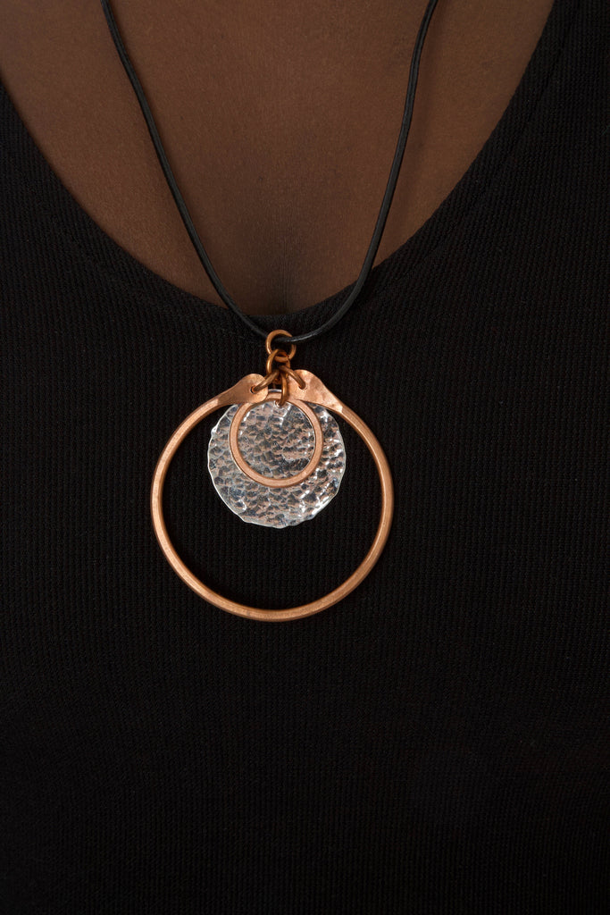 F.R.E.E. Woman Copper and Silver Disc Necklace