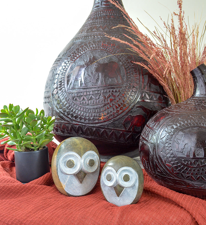 Serpentine Stone Owl Sculpture from Zimbabwe