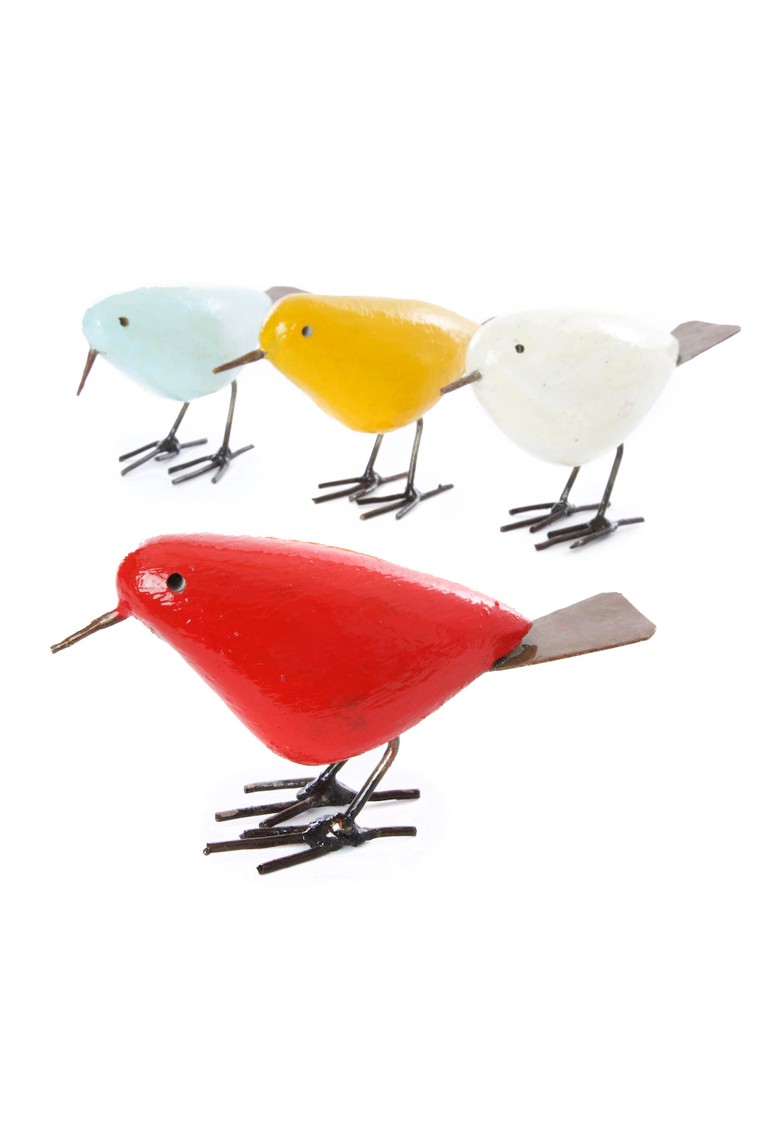 Set of Four Colorful Painted Stone & Metal Birds Default Title