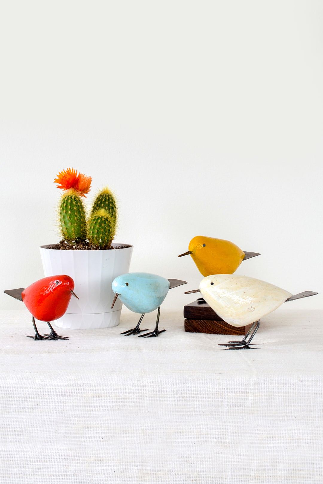 Set of Four Colorful Painted Stone & Metal Birds Default Title