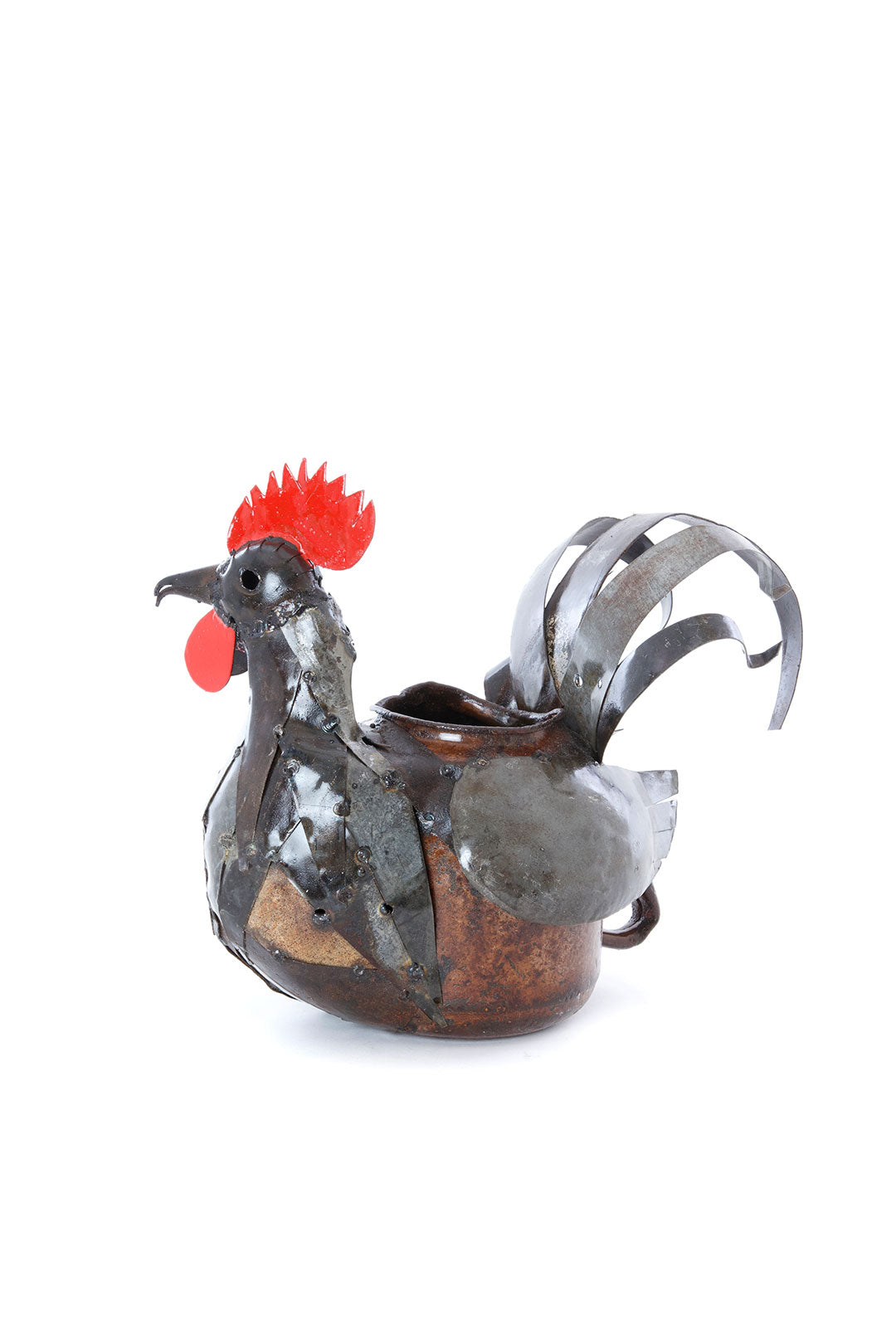 Small Zimbabwean Recycled Teapot Rooster Planter Default Title