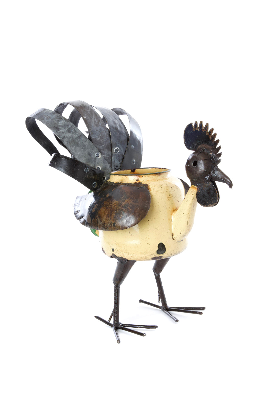 Small Recycled Teapot Rooster Planter