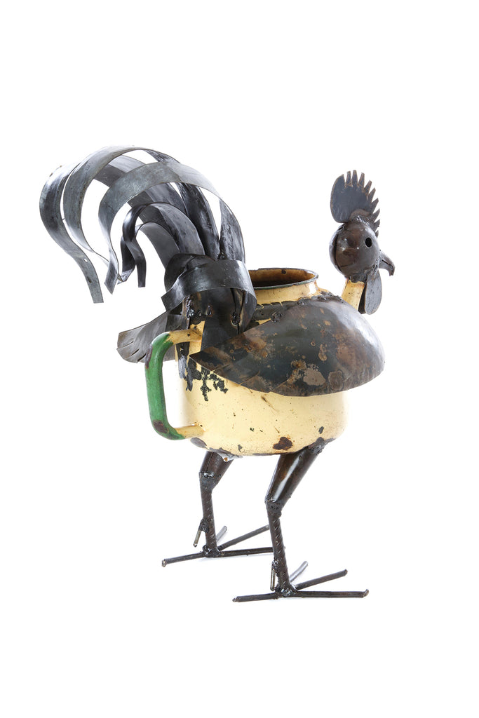 Small Recycled Teapot Rooster Planter