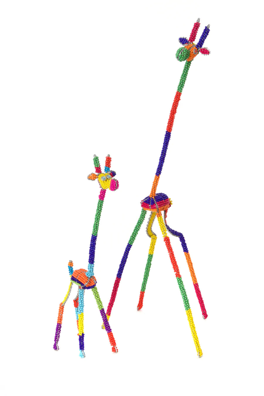 Zimbabwean Color Block Flexible Beaded Giraffe Sculptures