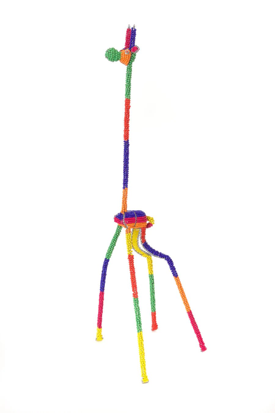 Zimbabwean Color Block Flexible Beaded Giraffe Sculptures