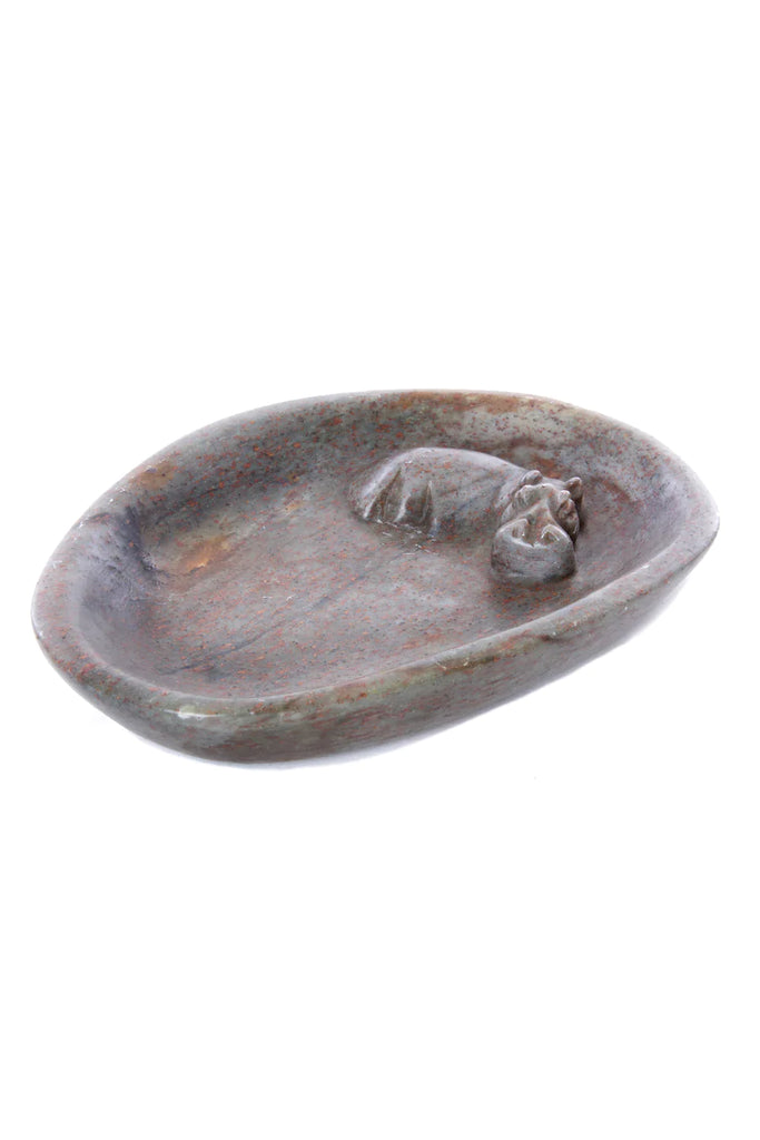 Whimsical Hippo Serpentine Stone Soap Dish