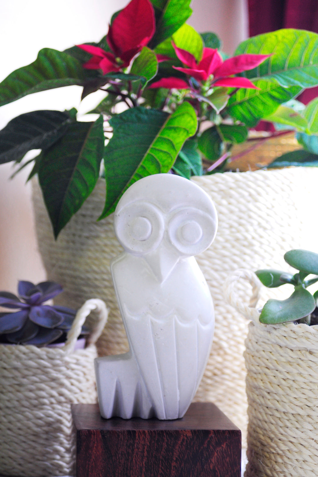 White Serpentine Stone Owl Sculptures from Zimbabwe Small White Serpentine Stone Owl Sculpture