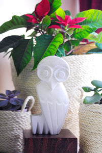 White Serpentine Stone Owl Sculptures from Zimbabwe Small White Serpentine Stone Owl Sculpture