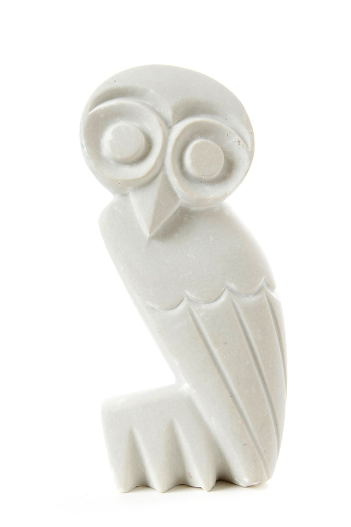White Serpentine Stone Owl Sculptures from Zimbabwe Medium White Serpentine Stone Owl Sculpture